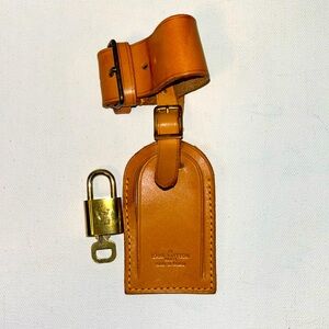 Louis Vuitton Tan Luggage Tag with Gold Lock